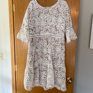 White and nude lace dress.